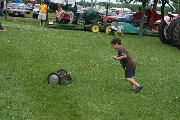 Aiden mowing